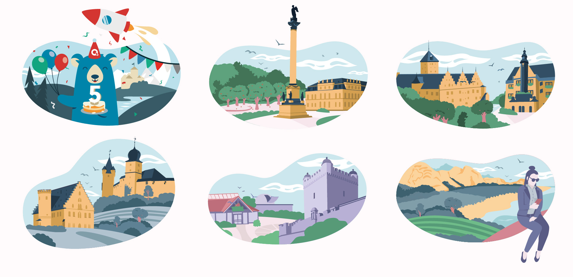 Illustrations utilisées comme écran d'accueil dans l'app